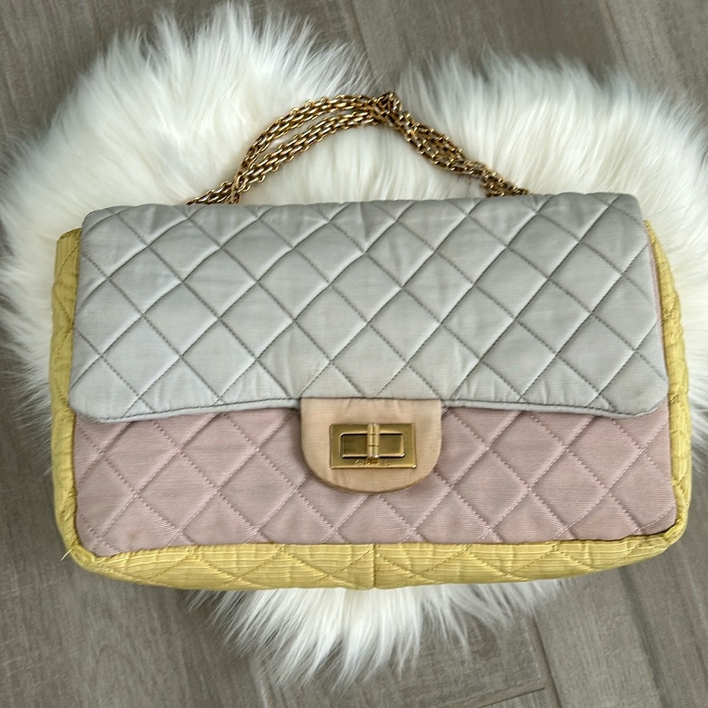 Chanel Tricolor Reissue 2.55 Quilted Canvas 226 Jumbo Flap Bag